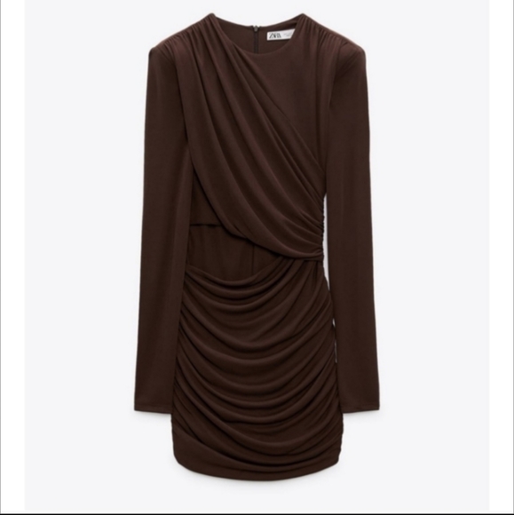 Zara Draped Brown Mini Dress - Picture 14 of 15